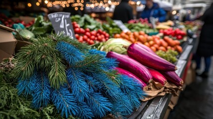 Fototapeta premium Festive market stall vegetables Christmas