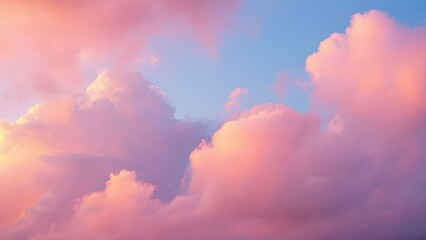 Gentle Pastel Clouds Bathed in the Soft Glow of an Approaching Sunset Sky