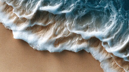 Foamy ocean waves gently lapping the sandy shore.
