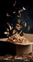 Wood chips erupting from box