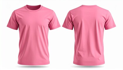 Pink t-shirt mockup with front and back views. Blank tee for apparel design presentation.