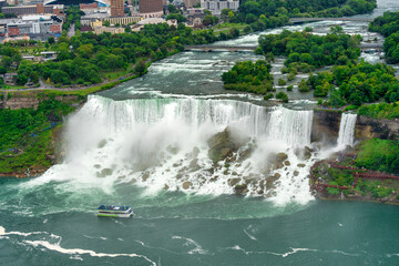 Boat cruise under Niagara Falls, aerial view