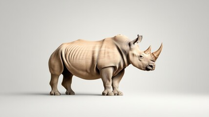 Obraz premium Rhinoceros against an isolated background, with its detailed skin and imposing horn clearly displayed in a minimalistic environment.