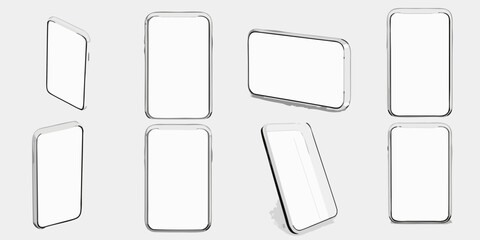 Multiple views of a modern smartphone with blank screen