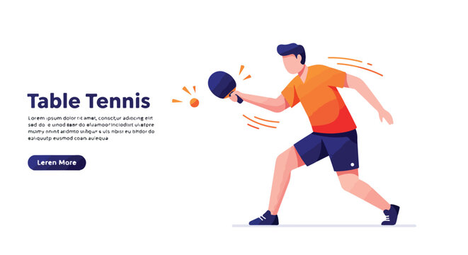 Table tennis player about to strike ball with paddle in minimalist vector art