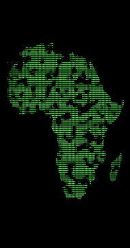 Africa continent shape with green lines flashing in screen. 4K Vertical. Loop