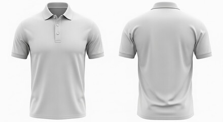 Classic white short sleeve Polo shirt mockup showing front and back views isolated
