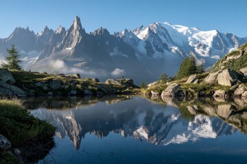 Serene Alpine Lake Reflecting Snowcapped Peaks
