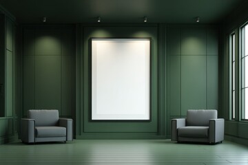 Dark green room with empty frame