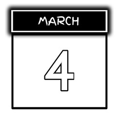 black color calendar frame March month date 4
