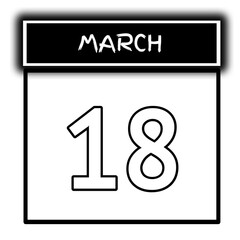 black color calendar frame March month date 18
