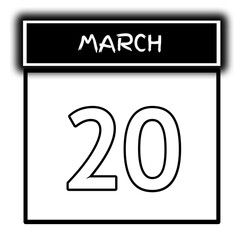 black color calendar frame March month date 20