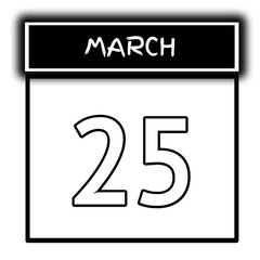 black color calendar frame March month date 25