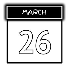 black color calendar frame March month date 26