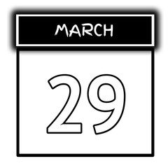 black color calendar frame March month date 29