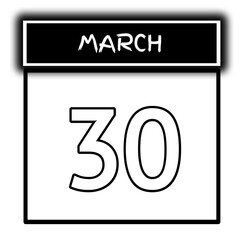 black color calendar frame March month date 30
