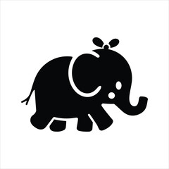Cute Elephant Outline with Bow – Minimal Cartoon Silhouette Vector	
