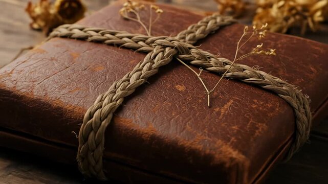 Rustic Leather Gift Box with Dried Flowers
