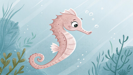 illustration of a cartoon seahorse in water