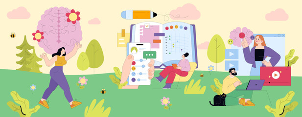 Creative Learning and Technology Interaction Vector Illustration