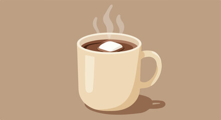 Obraz premium Cup of dark hot beverage with a melting marshmallow, steam rising