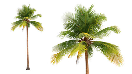 Tropical coconut trees with lush green fronds isolated on a black background for design versatility