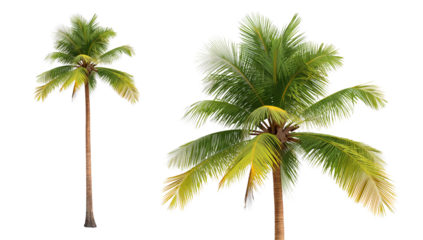 Tropical coconut trees with lush green fronds isolated on a black background for design versatility