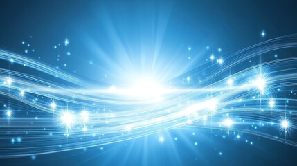 Fototapeta premium Abstract glowing blue waves with light bursts