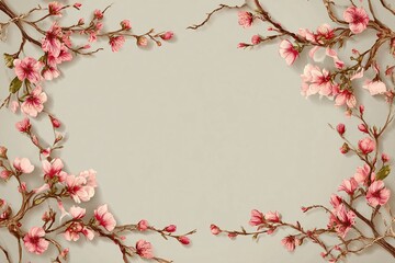 Fototapeta premium Floral Border Design With Hand-Drawn Cherry Blossoms for Creative Projects Generative AI