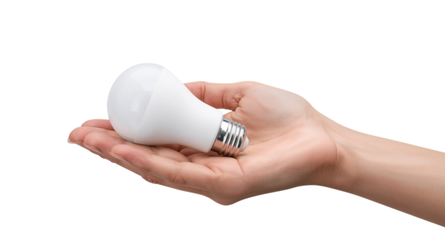 LED bulb in a palm as a symbol of energy saving or new technology application