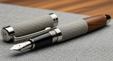 Closeup of Grey and Silver Fountain Pen on Fabric