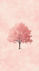 Fototapeta premium Blush pink background with a sketched maple tree motif, small and placed in the middle 