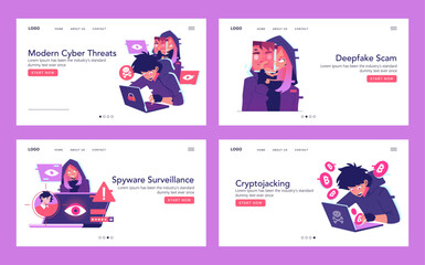 Cybersecurity Threats and Concepts Vector Illustration Set