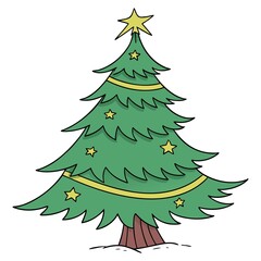 Obraz premium Set of isolated Christmas fir tree vector illustrations with festive holiday decorations and snow