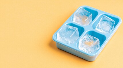 Minimalist Blue Ice Cube Tray on Yellow Background: Clean and Contemporary Concept