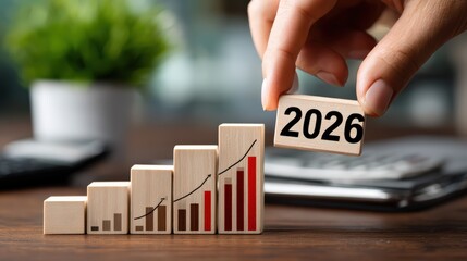 Rising Business Graph with 2026 Wooden Blocks