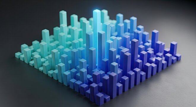 Abstract 3d bar chart with gradient blue and teal colors