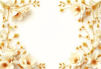 Elegant cream & gold floral frame, intricate design, delicate romantic backdrop for invitations, soft, design element