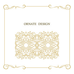 Vector frame for design template. Golden floral borders. Ornate decor for save the date, birthday, greeting card, wedding invitation, leaflet, poster, certificate, thank you message.