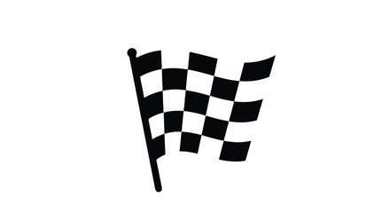 Waving checkered flag in black and white, raised on a simple black pole