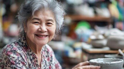 Smiling Senior Potter at Work.