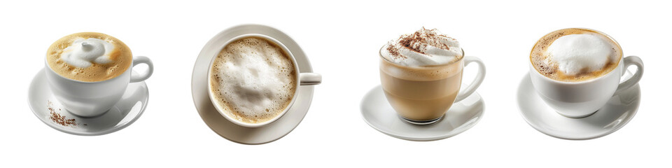 Beautifully prepared caffeinated beverages enticingly displayed on stark saucers