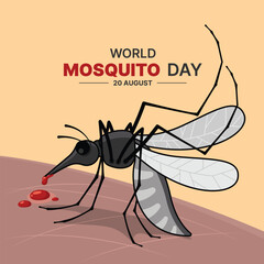 World mosquito day - Mosquito charector stand on skin and drinking red blood vector design