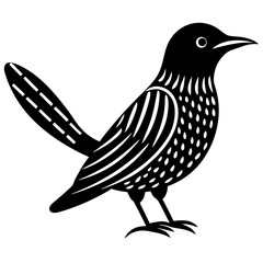 Obraz premium Black silhouette of a cactus wren bird in a simple icon style