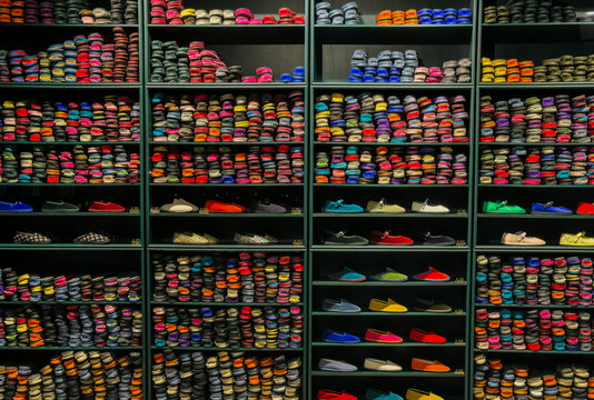 07.19.2025, Venice, Italy. Luxury handmade Venetian slippers in colorful velvet on display at Pied&agrave;terre boutique in Venice, iconic Italian artisan footwear since 1952
