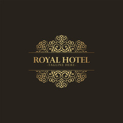 Ornate Golden Royal Hotel Badge with Flourish Elements Decoration