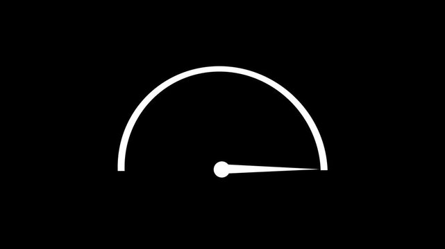 Speed miter icon animated on a black background. Energy or fuel level meter dial gage icon shown minimum and maximum value on a white. 4k video