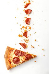 Pizza Slice with Spilled Crumbs and Peppers