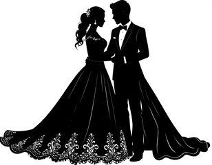 Black silhouette of bride and groom
