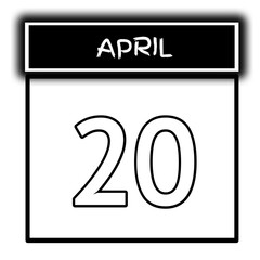 black color calendar frame April month date 20